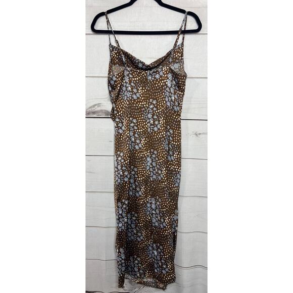 Molly Green Slip Dress Size SM Brown With Blue White Flowers Flirty 3 - Picture 2 of 5